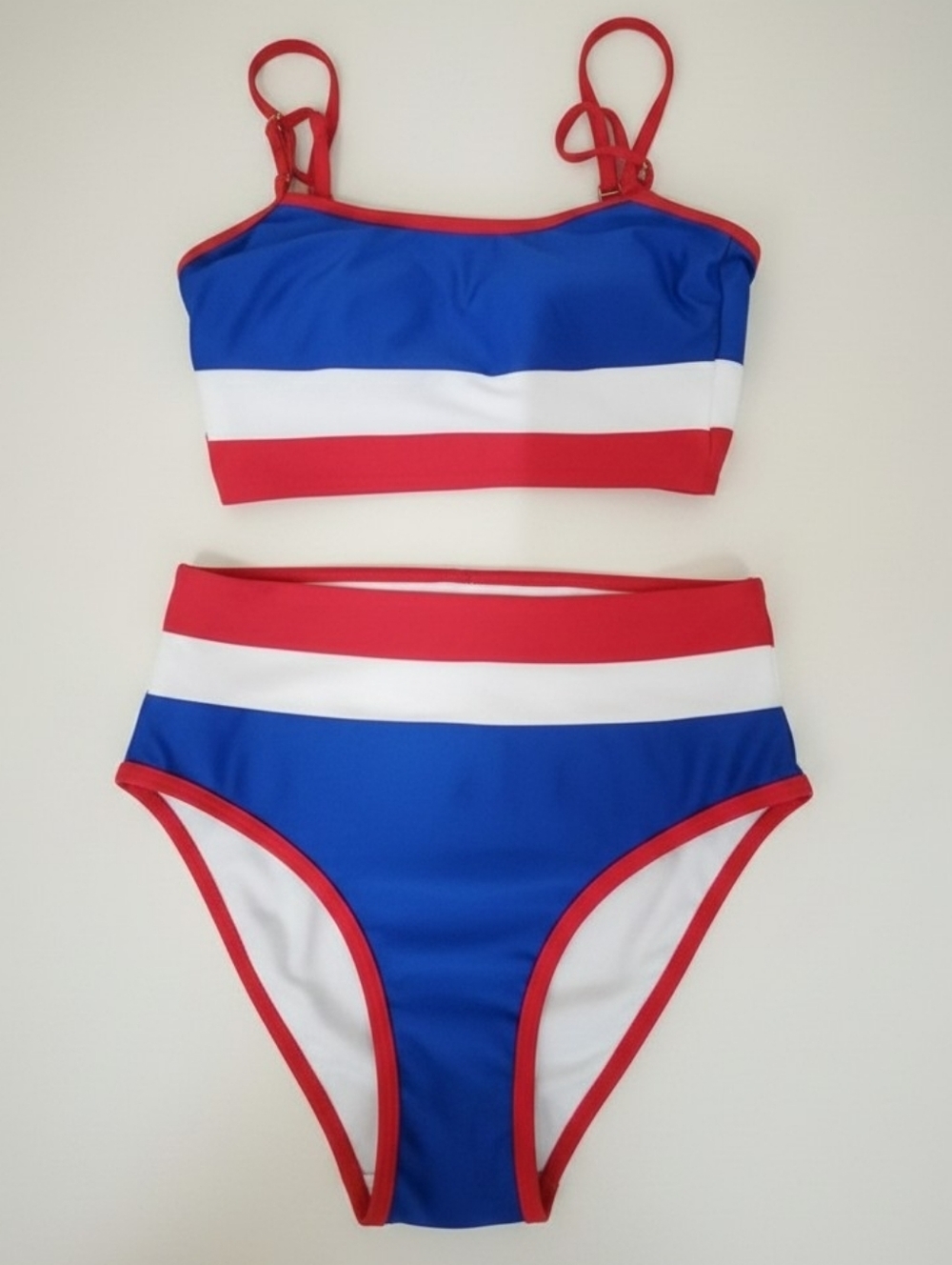 Blue, Red & White High-Waist Women's Bikini Set